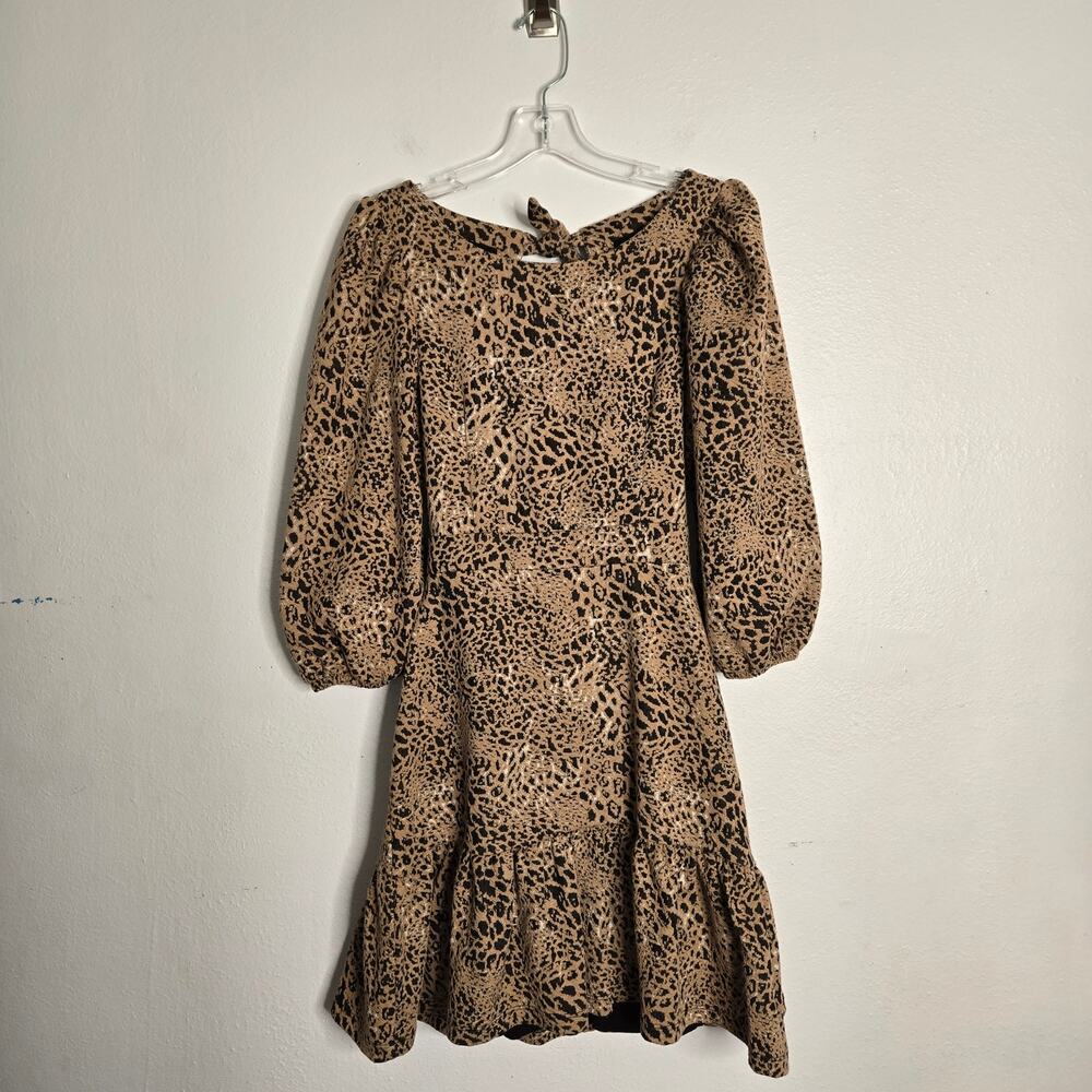 NEW Anthropologie Maeve Leopard Back Cut Out Bow Mini Dress 4 Puff Coquette